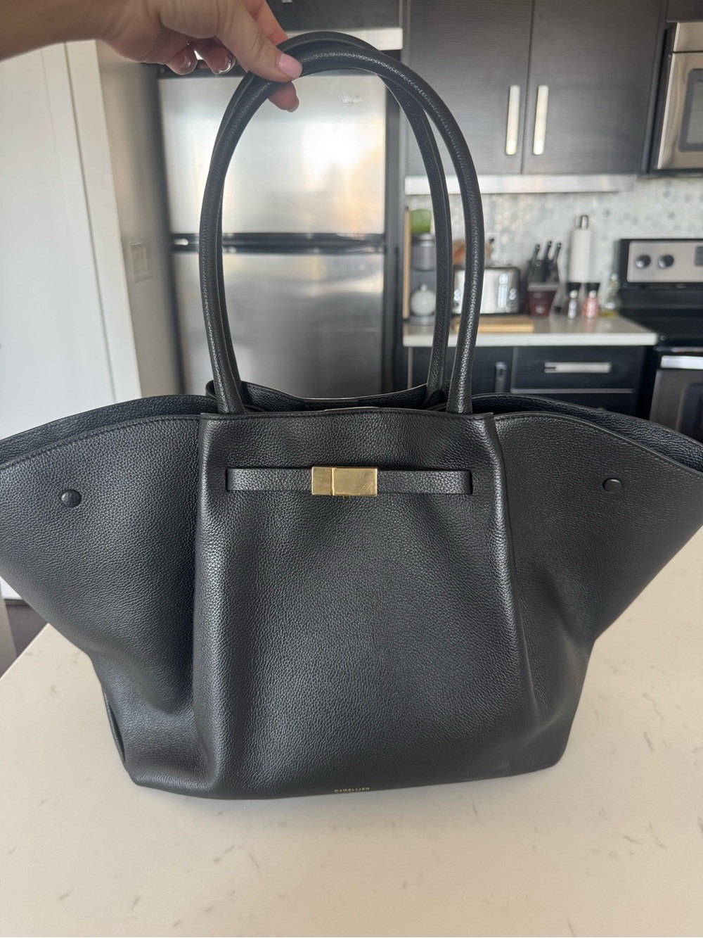 DeMellier New York Leather Tote Black with Gold Accent